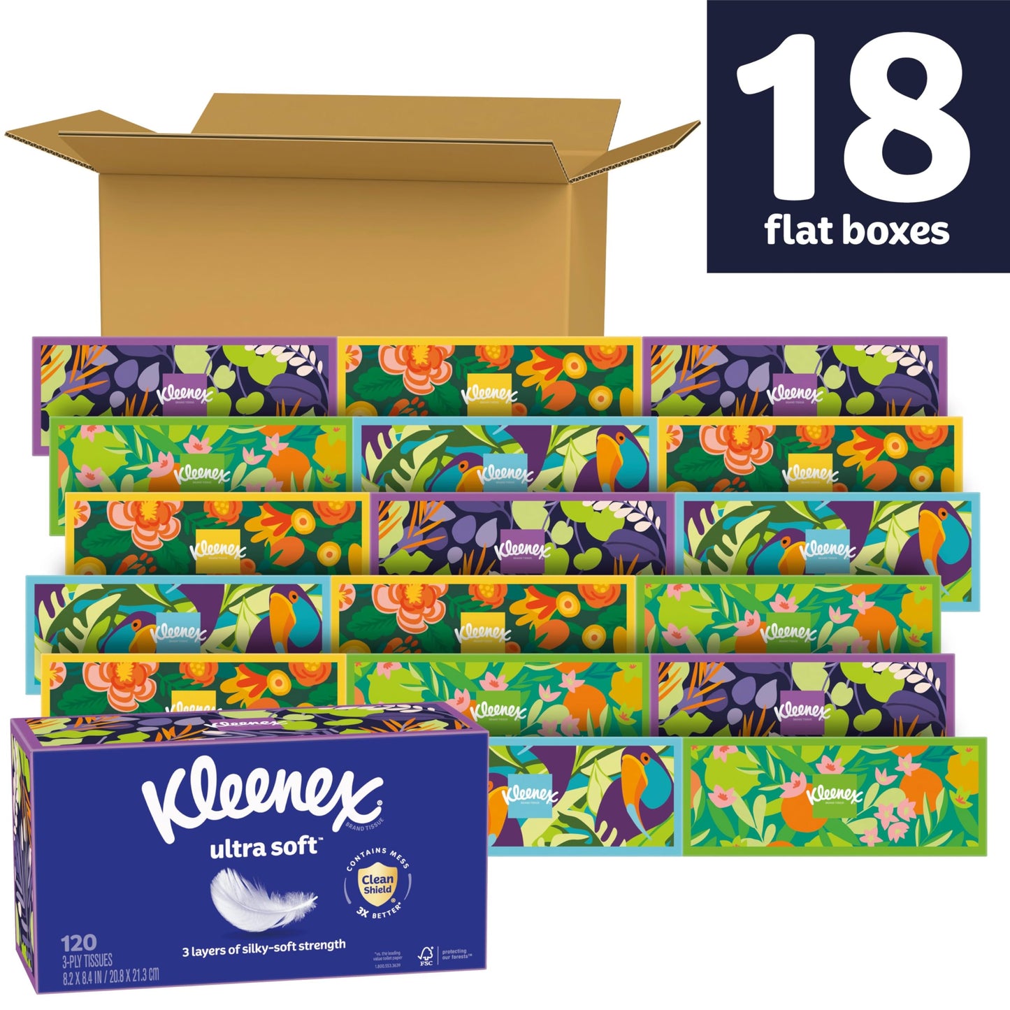 Kleenex Ultra Soft Facial Tissues, 8 Flat Boxes, 180 Tissues per Box, 3-Ply, Packaging May Vary