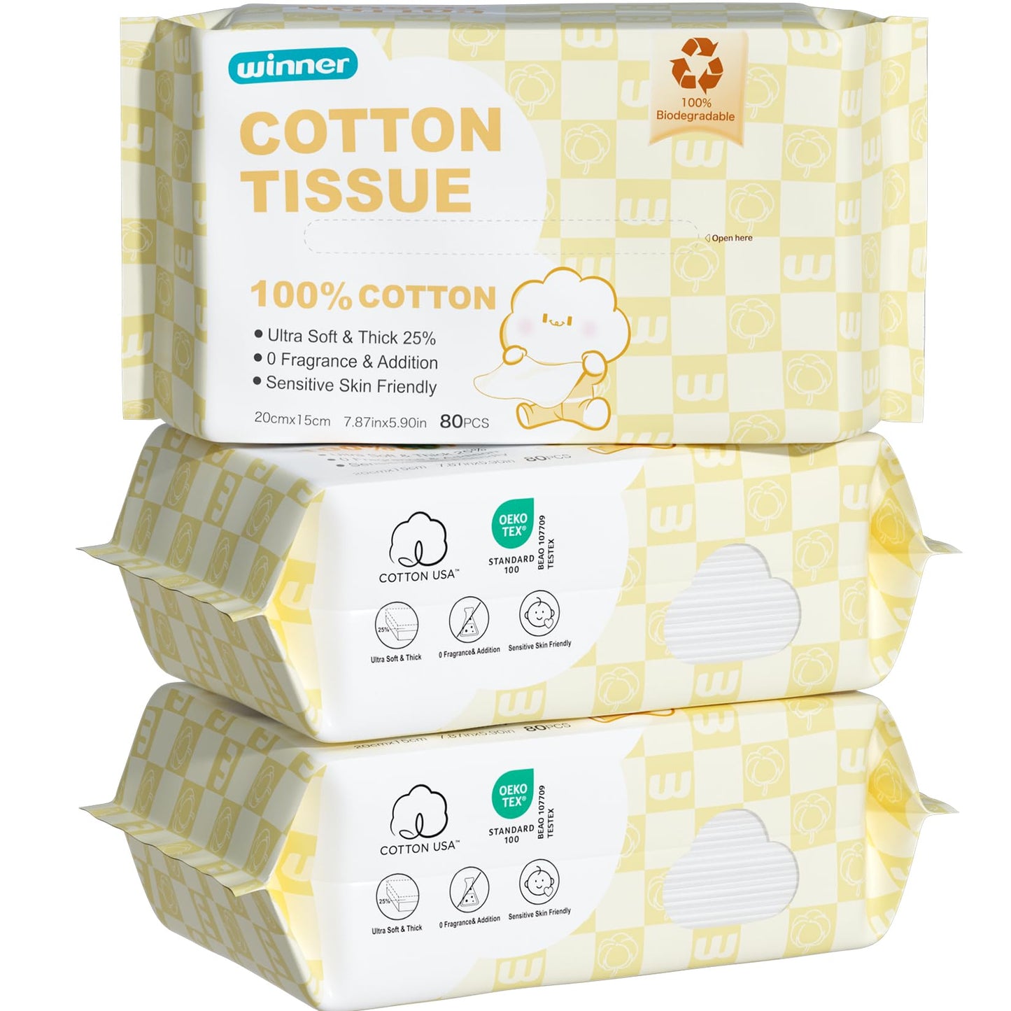 Winner 100% USDA Biobased Dry Wipes, Glycerin Infused Cotton Face Towels, Ultra Soft, Hypoallergenic, Baby Necessities for Diaper Changes, Meals, and On-the-go Cleanup, 600 Count, Pack of 6