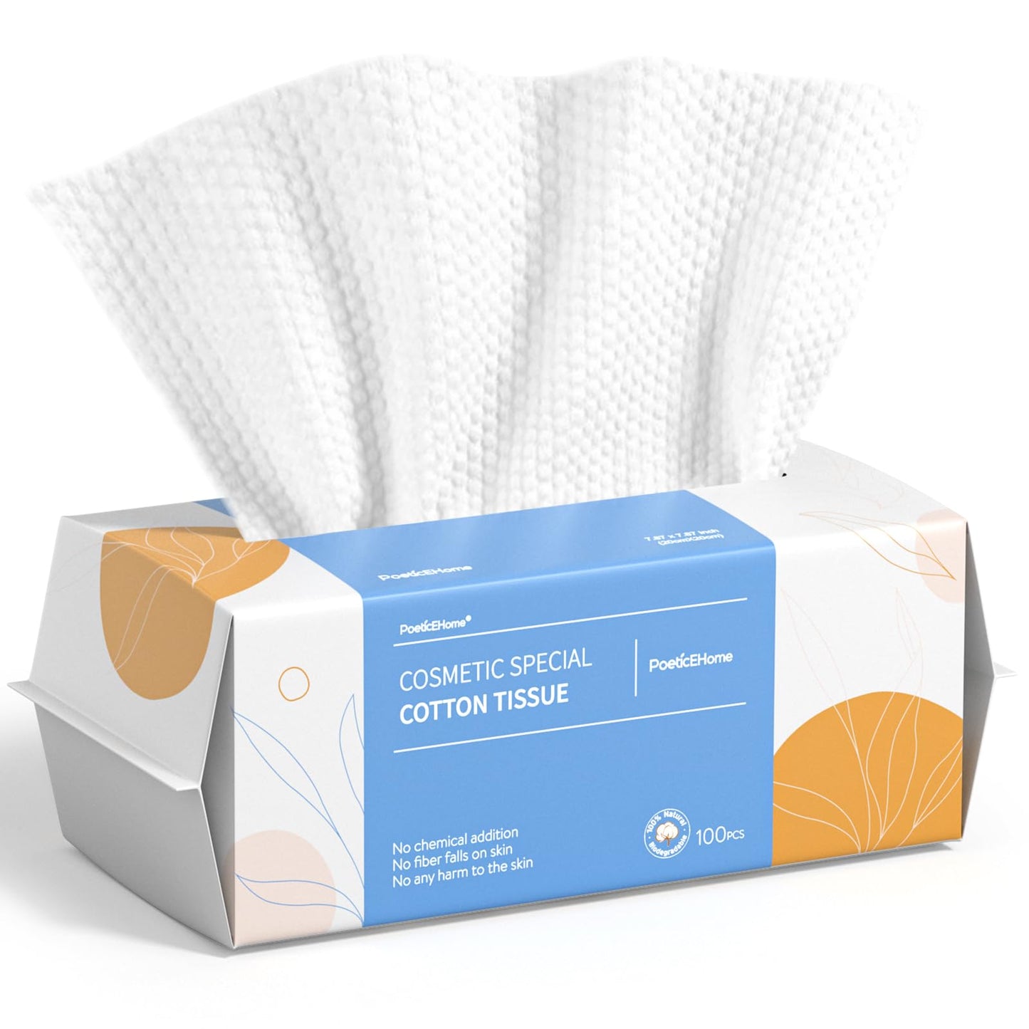 PoeticEHome Soft Dry Wipe 6 Pack, 100% Cotton Face Tissues, Lint Free Facial Cleansing Towels Disposable, Extra Thick Dry and Wet Use for Sensitive Skin, Makeup Removing, Surface Cleaning (600 Count)