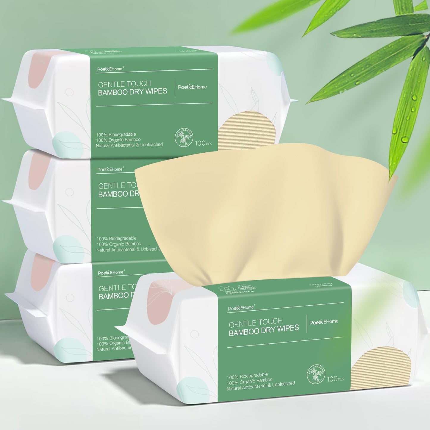 PoeticEHome Ultra-Soft Dry Baby Wipes 100pcs Facial Tissue Clean Towels for Sensitive Skin, Unscented & Unbleached Disposable Wash Cloths