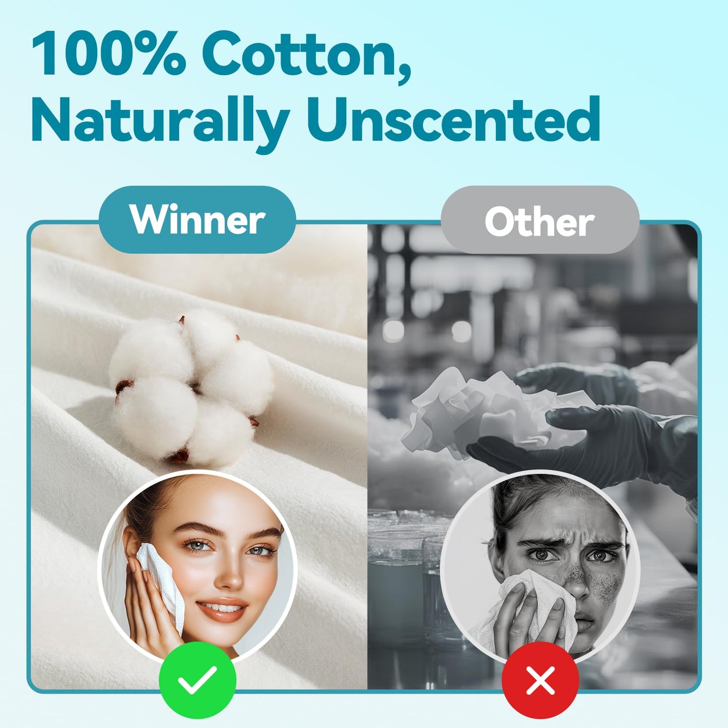 Winner Face Towels, 100% USDA Biobased Facial Towelettes XL, Disposable Face Towel for Sensitive Skin, Ultra Soft Makeup Remover Dry Wipes, Odor-Free, 165 Count, 3 Pack
