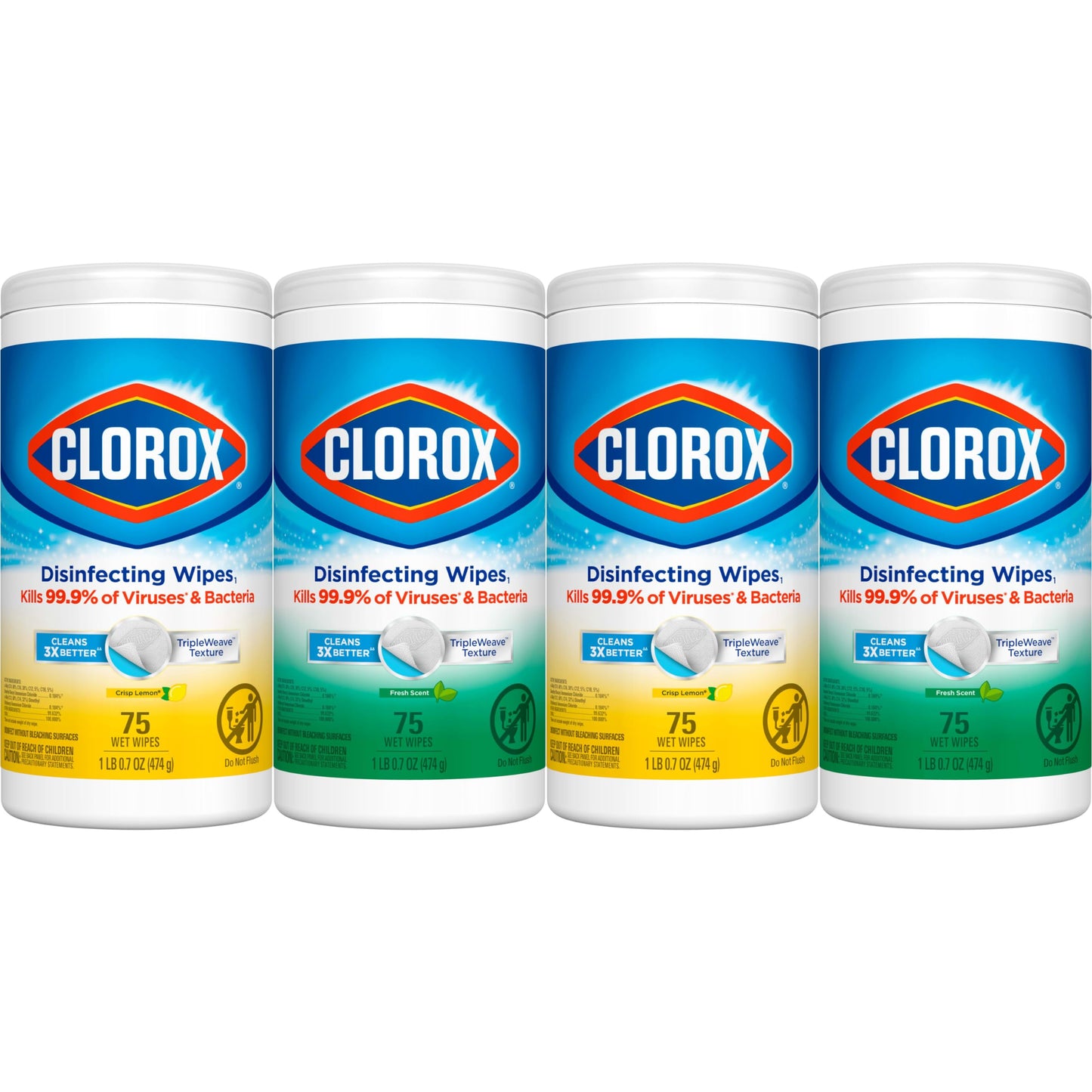 Clorox Disinfecting Wipes Value Pack, Bleach Free Cleaning Wipes, 75 Count Each, Pack of 2, Packaging May Vary