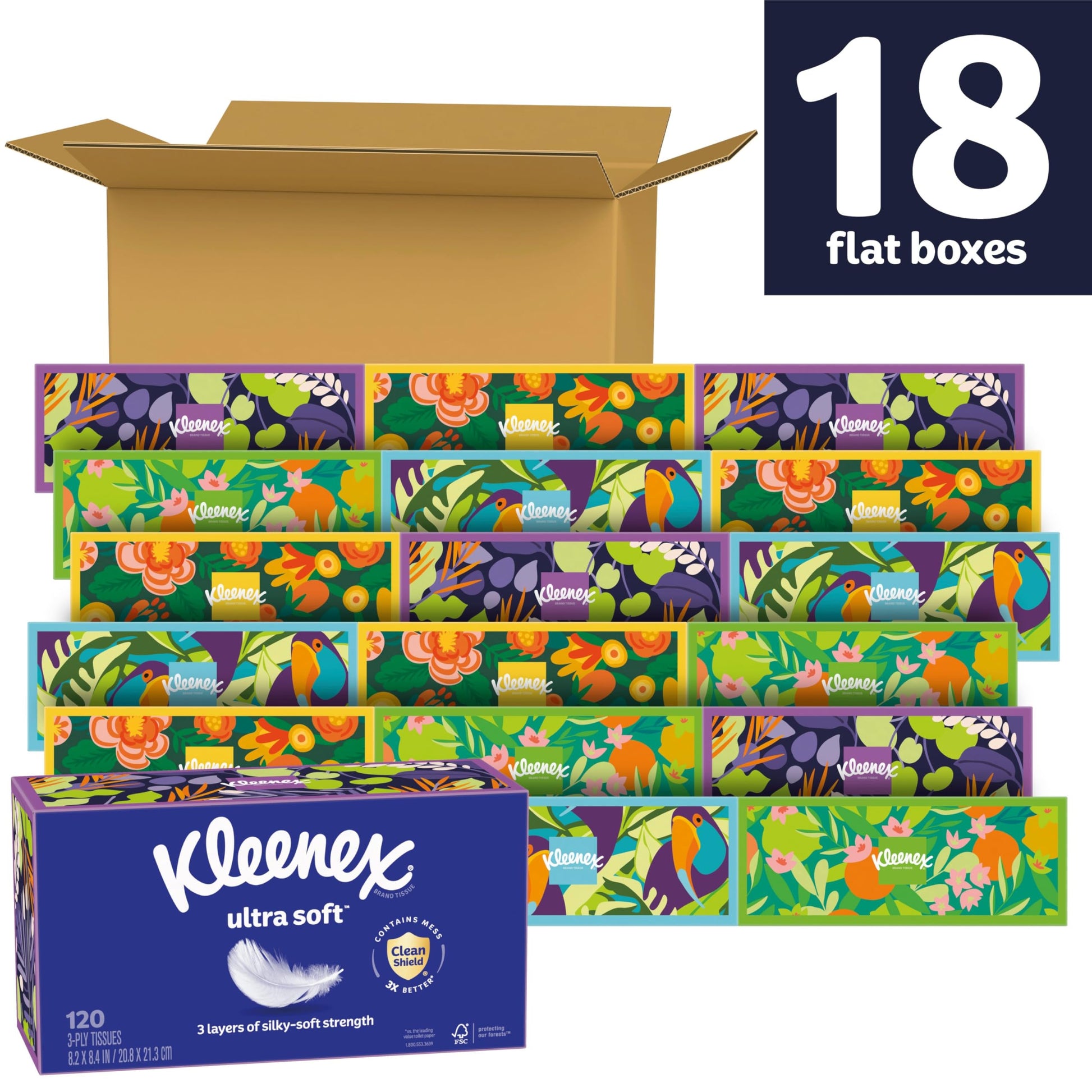 Kleenex Ultra Soft Facial Tissues, 8 Flat Boxes, 180 Tissues per Box, 3-Ply, Packaging May Vary