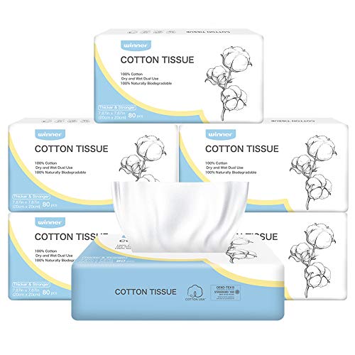 Winner Face Towels, 100% USDA Biobased Facial Towelettes XL, Disposable Face Towel for Sensitive Skin, Ultra Soft Makeup Remover Dry Wipes, Odor-Free, 165 Count, 3 Pack