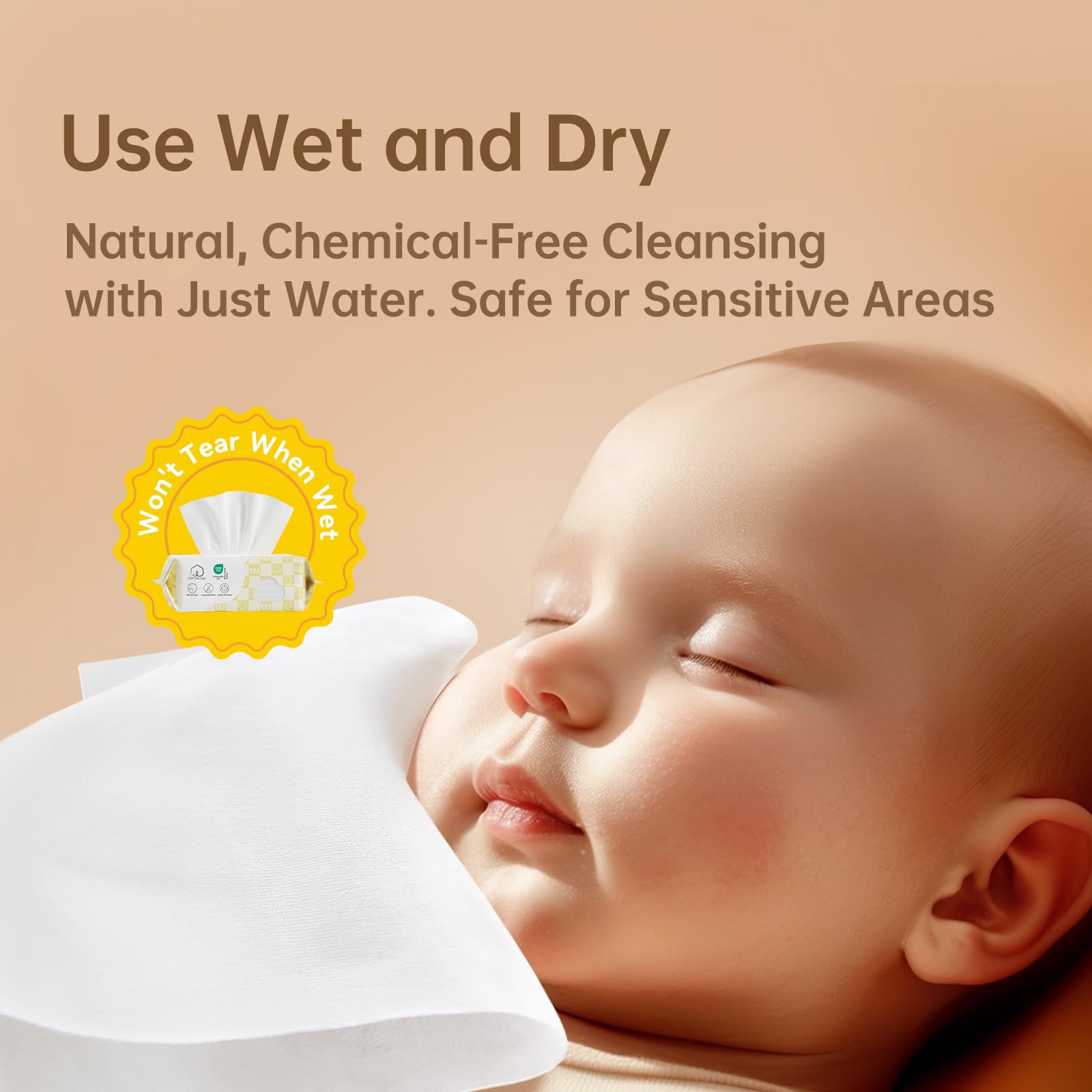 Winner 100% USDA Biobased Dry Wipes, Glycerin Infused Cotton Face Towels, Ultra Soft, Hypoallergenic, Baby Necessities for Diaper Changes, Meals, and On-the-go Cleanup, 600 Count, Pack of 6