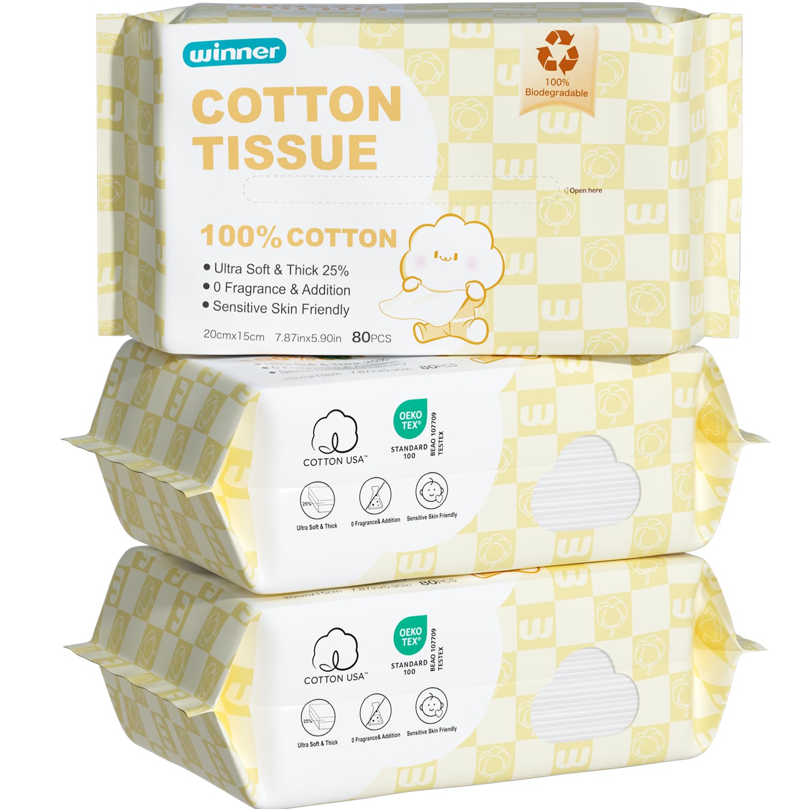 Winner 100% USDA Biobased Dry Wipes, Glycerin Infused Cotton Face Towels, Ultra Soft, Hypoallergenic, Baby Necessities for Diaper Changes, Meals, and On-the-go Cleanup, 600 Count, Pack of 6