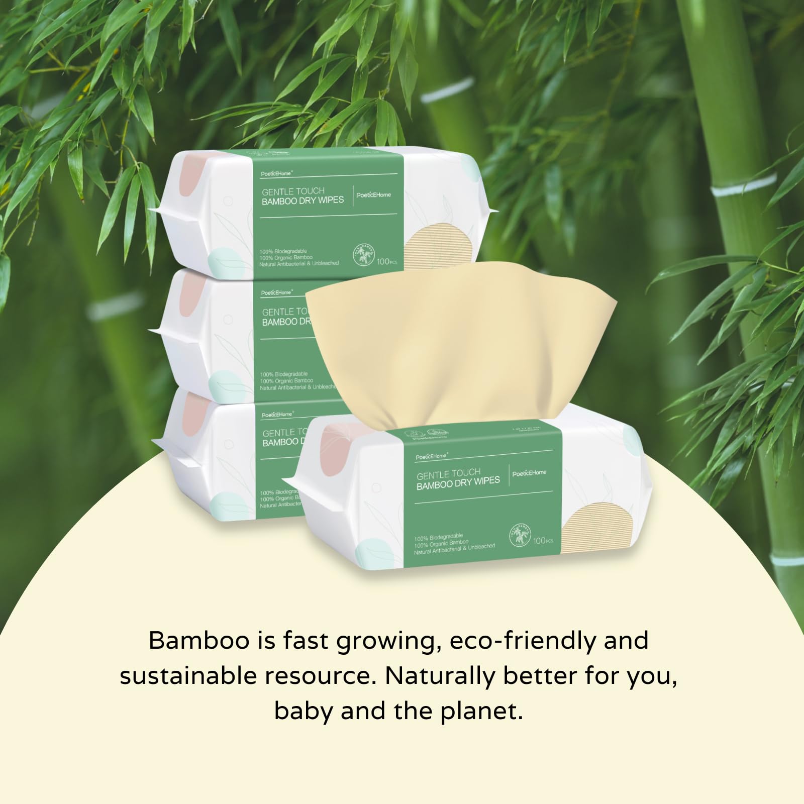 PoeticEHome Ultra-Soft Dry Baby Wipes 100pcs Facial Tissue Clean Towels for Sensitive Skin, Unscented &amp; Unbleached Disposable Wash Cloths