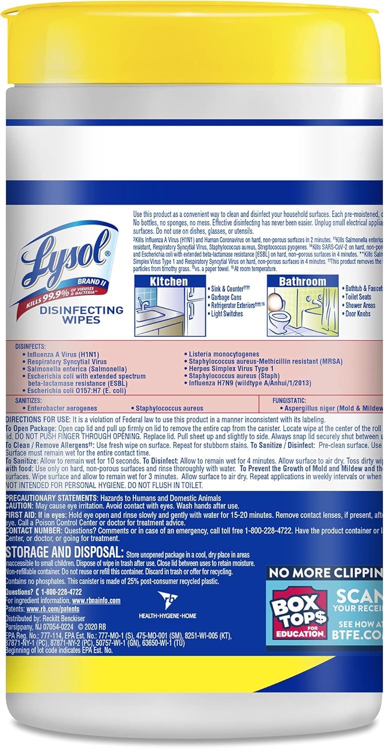 Lysol Disinfectant Wipes Multi-Surface Antibacterial Cleaning Wipes For Disinfecting and Cleaning Lemon and Lime Blossom 80 Count (Pack of 2)