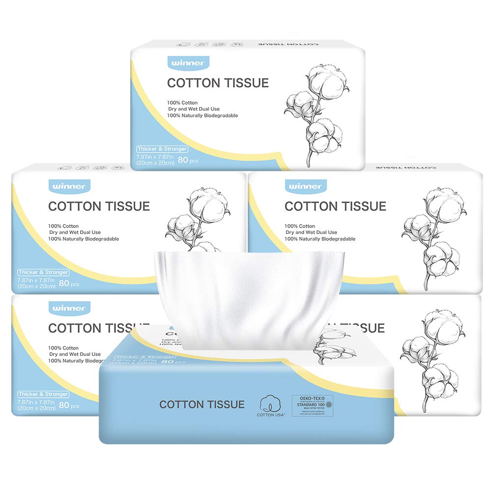Winner Face Towels, 100% USDA Biobased Facial Towelettes XL, Disposable Face Towel for Sensitive Skin, Ultra Soft Makeup Remover Dry Wipes, Odor-Free, 165 Count, 3 Pack