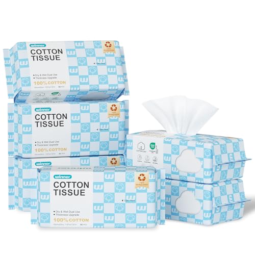 Winner Soft Face Towels, Upgraded Thicker 100% USA Cotton Dry Wipes, Unscented and Gentle on Sensitive Skin, Disposable Makeup Remover and Facial Towelettes (240 Count, Pack of 3)