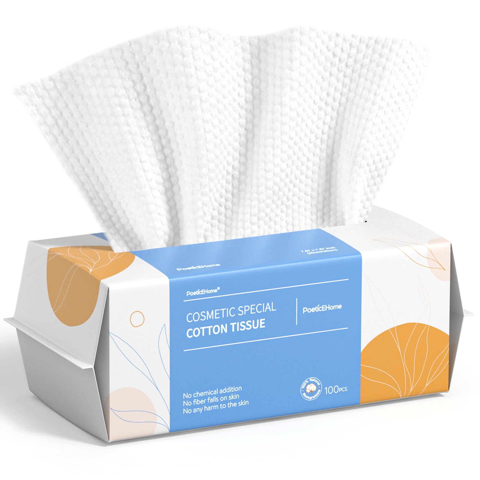 PoeticEHome Soft Dry Wipe 6 Pack, 100% Cotton Face Tissues, Lint Free Facial Cleansing Towels Disposable, Extra Thick Dry and Wet Use for Sensitive Skin, Makeup Removing, Surface Cleaning (600 Count)