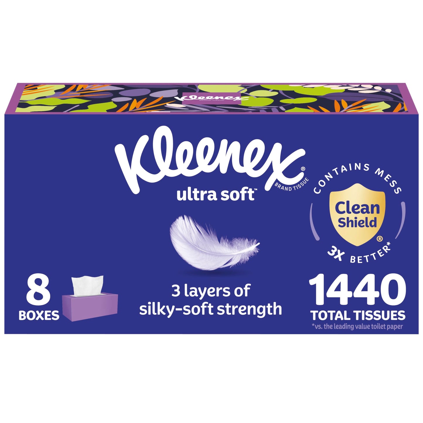 Kleenex Ultra Soft Facial Tissues, 8 Flat Boxes, 180 Tissues per Box, 3-Ply, Packaging May Vary