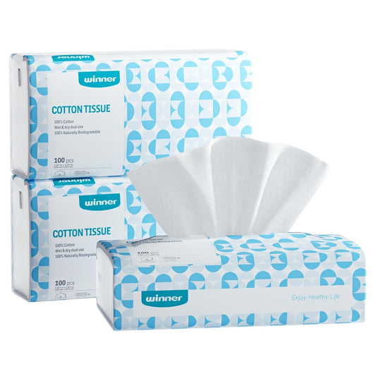 Winner Soft Face Towels, 100% USDA Biobased Facial Towels, Unscented Cotton Tissues for Sensitive Skin, OEKO-TEX Certified Face Towelettes Disposable, Makeup Remover Dry Wipes, 600 Ct, 6 Pack