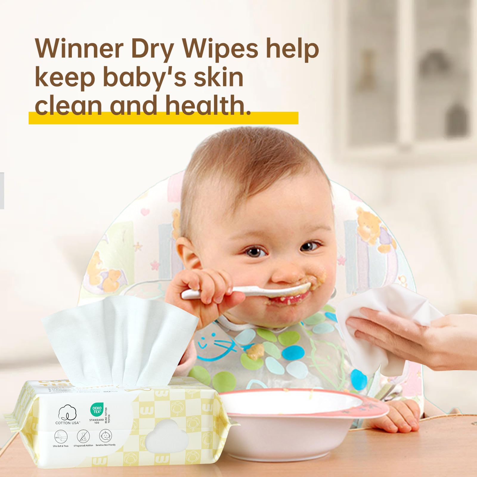 Winner 100% USDA Biobased Dry Wipes, Glycerin Infused Cotton Face Towels, Ultra Soft, Hypoallergenic, Baby Necessities for Diaper Changes, Meals, and On-the-go Cleanup, 600 Count, Pack of 6