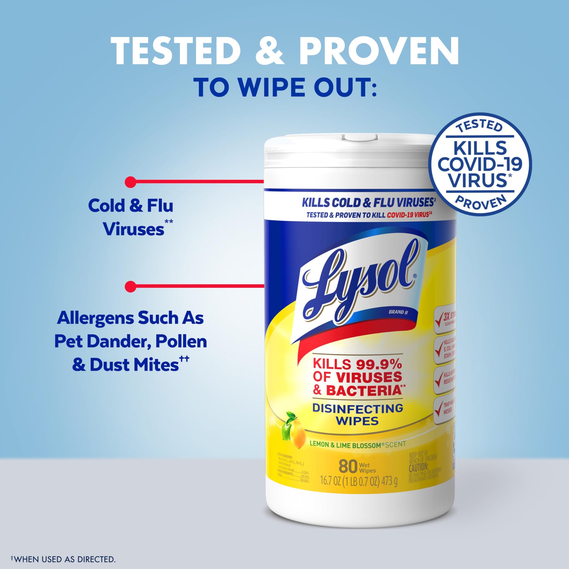 Lysol Disinfectant Wipes Multi-Surface Antibacterial Cleaning Wipes For Disinfecting and Cleaning Lemon and Lime Blossom 80 Count (Pack of 2)