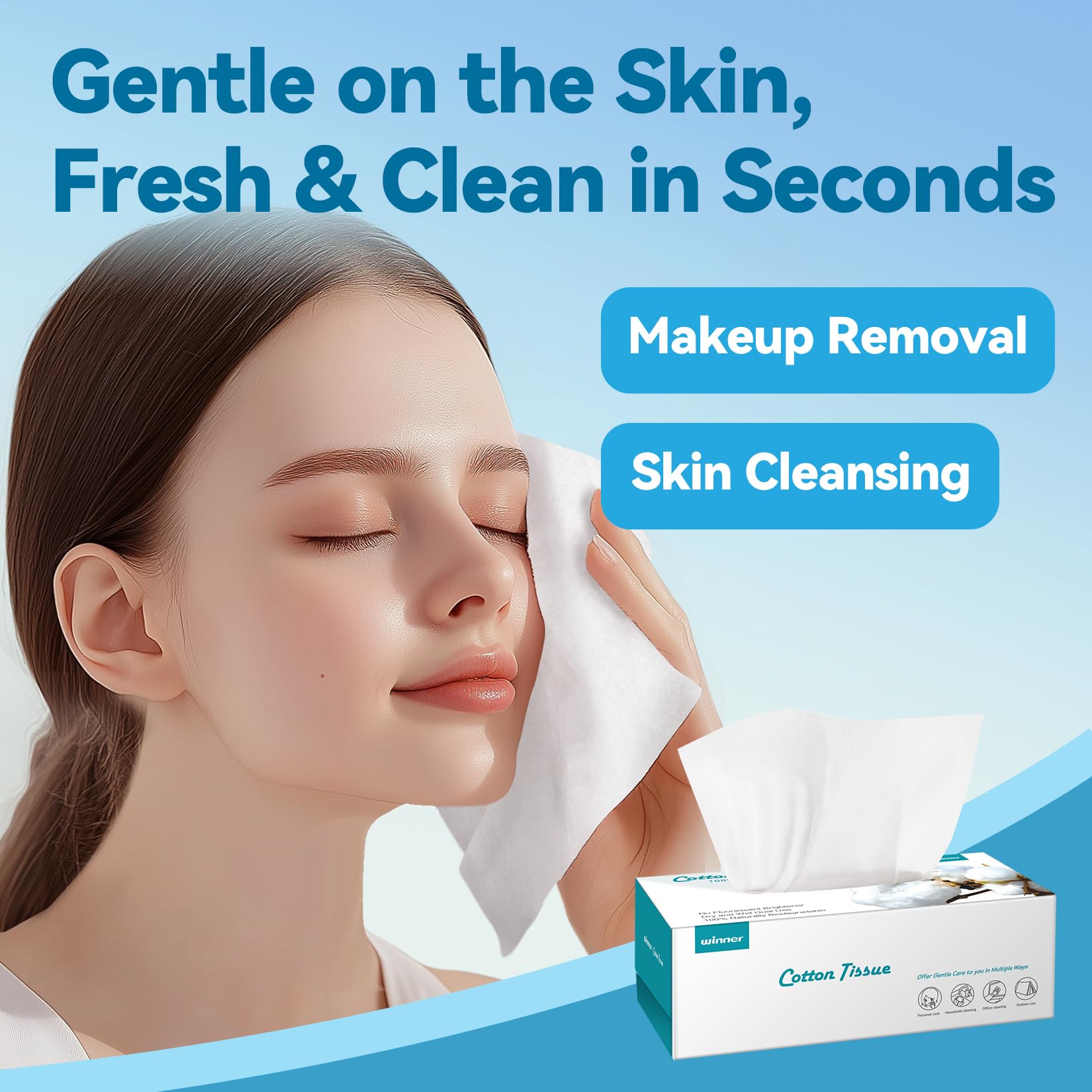 Winner Soft Face Towels, 100% USDA Biobased Facial Towels, Unscented Cotton Tissues for Sensitive Skin, OEKO-TEX Certified Face Towelettes Disposable, Makeup Remover Dry Wipes, 600 Ct, 6 Pack