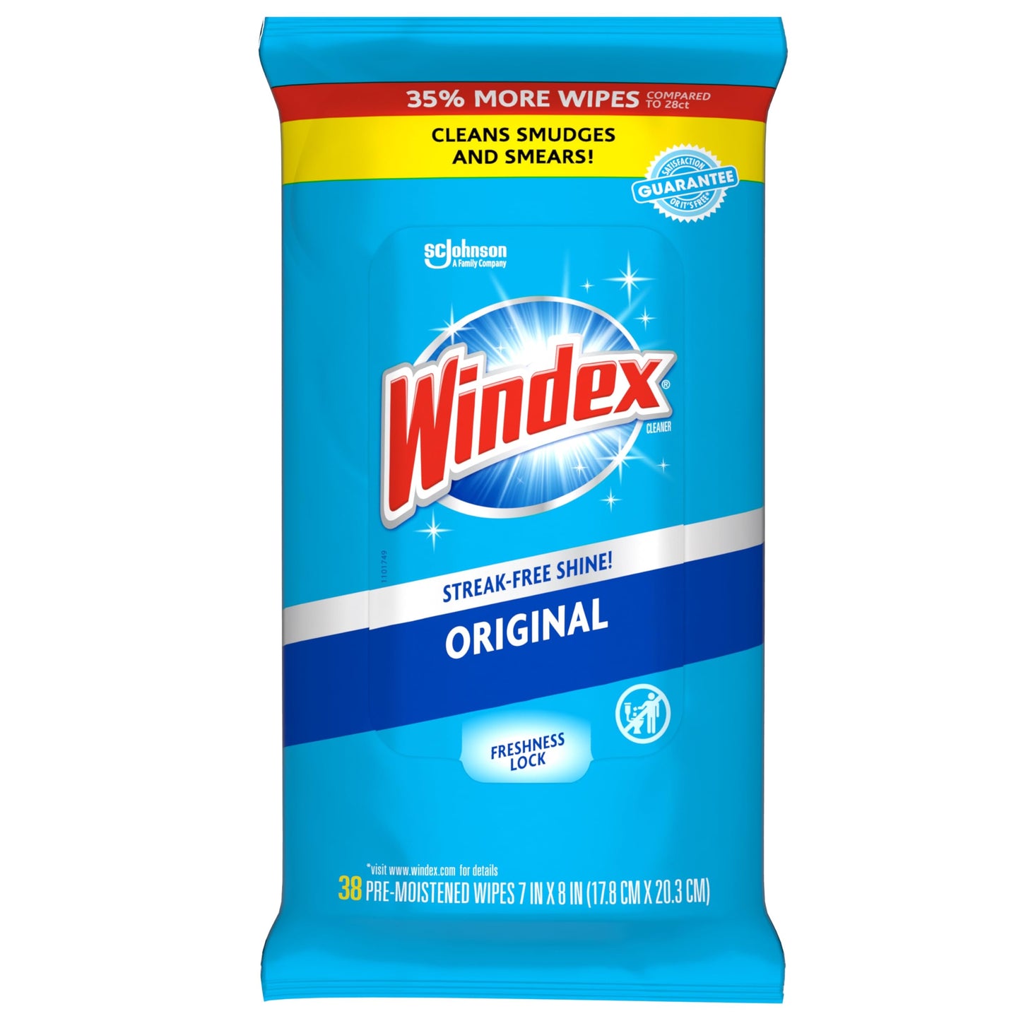 Windex Wipes Glass Cleaning Ammonia Free, Pre-Moistened Glass and Surface Wipes to Clean Home Surfaces, Crystal Rain Fresh Scent, 38 Count