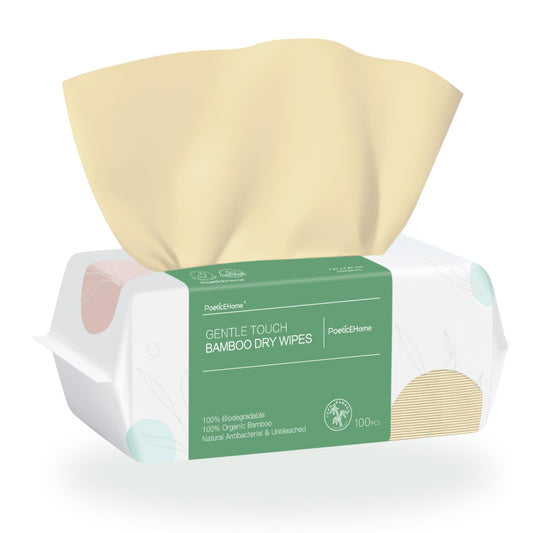 PoeticEHome Ultra-Soft Dry Baby Wipes 100pcs Facial Tissue Clean Towels for Sensitive Skin, Unscented &amp; Unbleached Disposable Wash Cloths