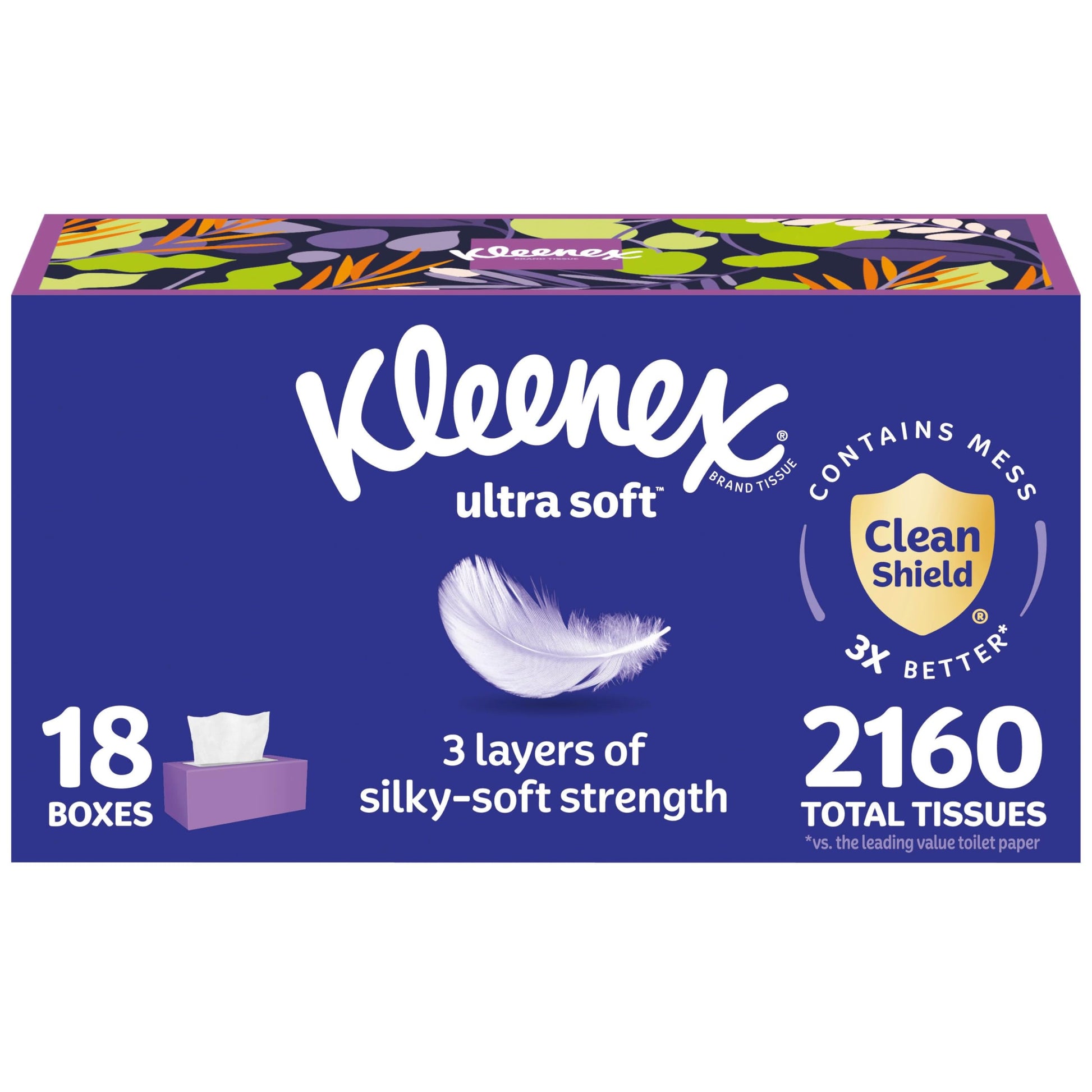 Kleenex Ultra Soft Facial Tissues, 8 Flat Boxes, 180 Tissues per Box, 3-Ply, Packaging May Vary