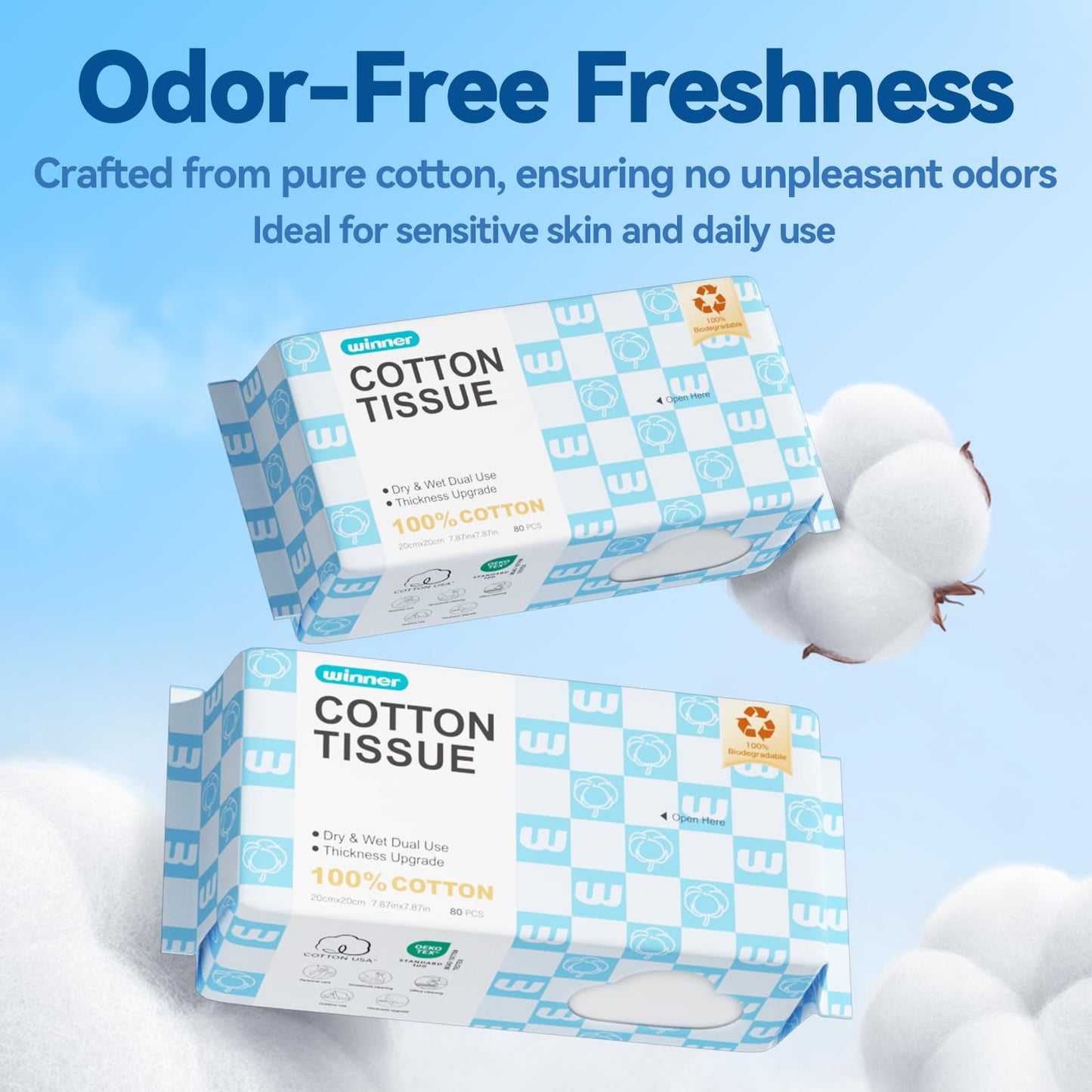 Winner Soft Face Towels, Upgraded Thicker 100% USA Cotton Dry Wipes, Unscented and Gentle on Sensitive Skin, Disposable Makeup Remover and Facial Towelettes (240 Count, Pack of 3)