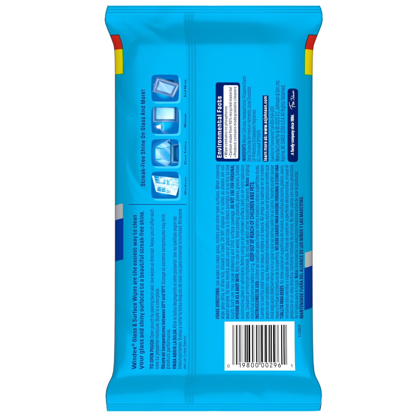Windex Wipes Glass Cleaning Ammonia Free, Pre-Moistened Glass and Surface Wipes to Clean Home Surfaces, Crystal Rain Fresh Scent, 38 Count
