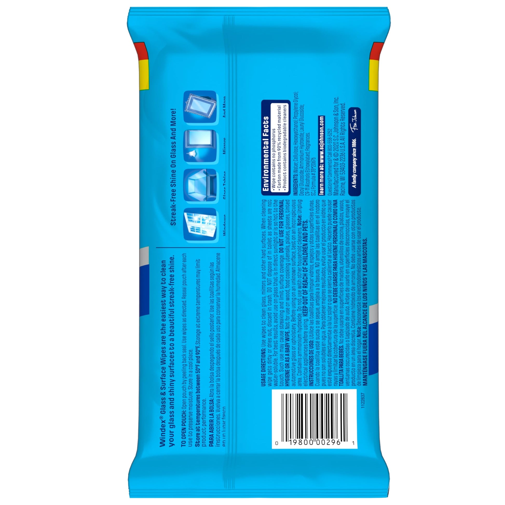 Windex Wipes Glass Cleaning Ammonia Free, Pre-Moistened Glass and Surface Wipes to Clean Home Surfaces, Crystal Rain Fresh Scent, 38 Count