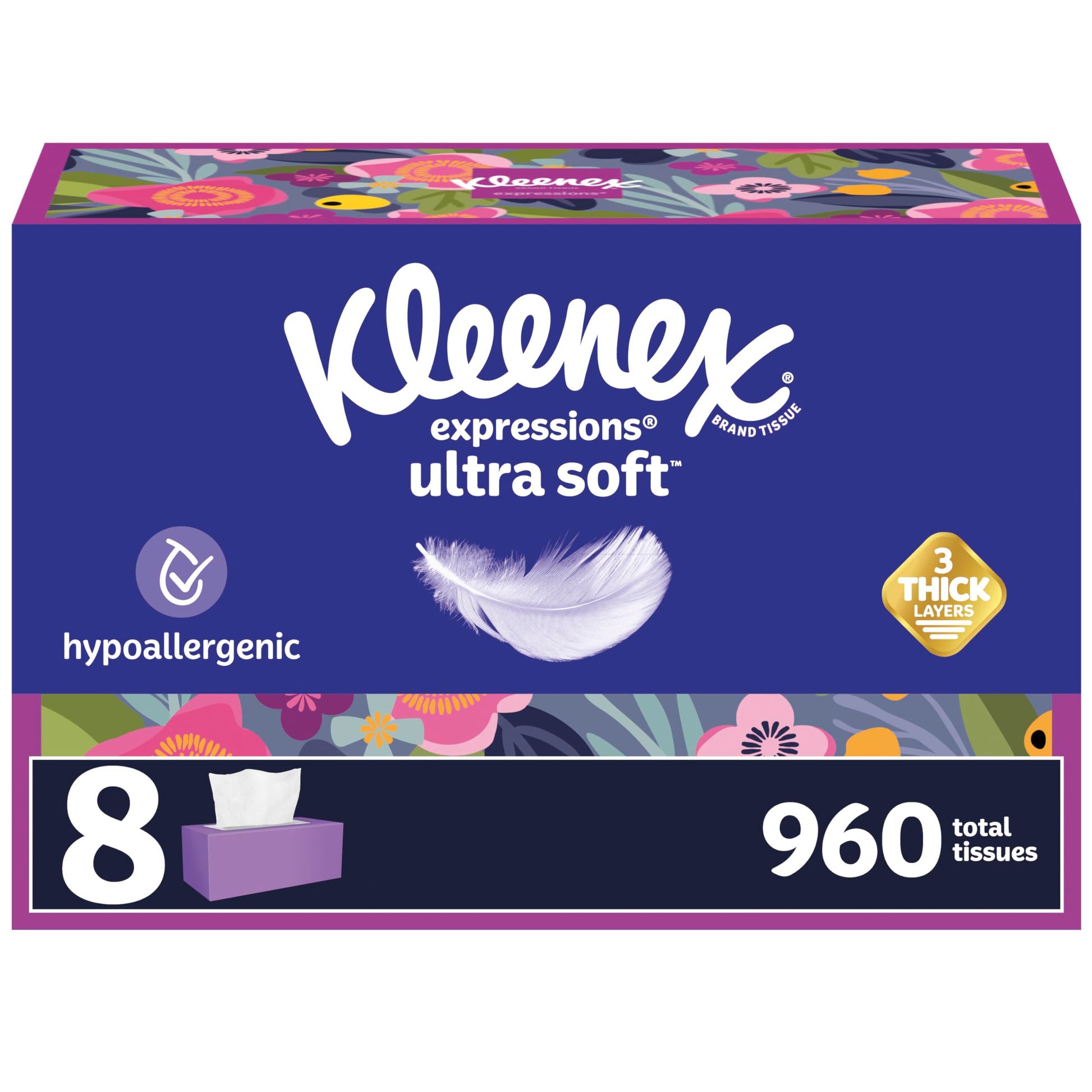Kleenex Ultra Soft Facial Tissues, 8 Flat Boxes, 180 Tissues per Box, 3-Ply, Packaging May Vary