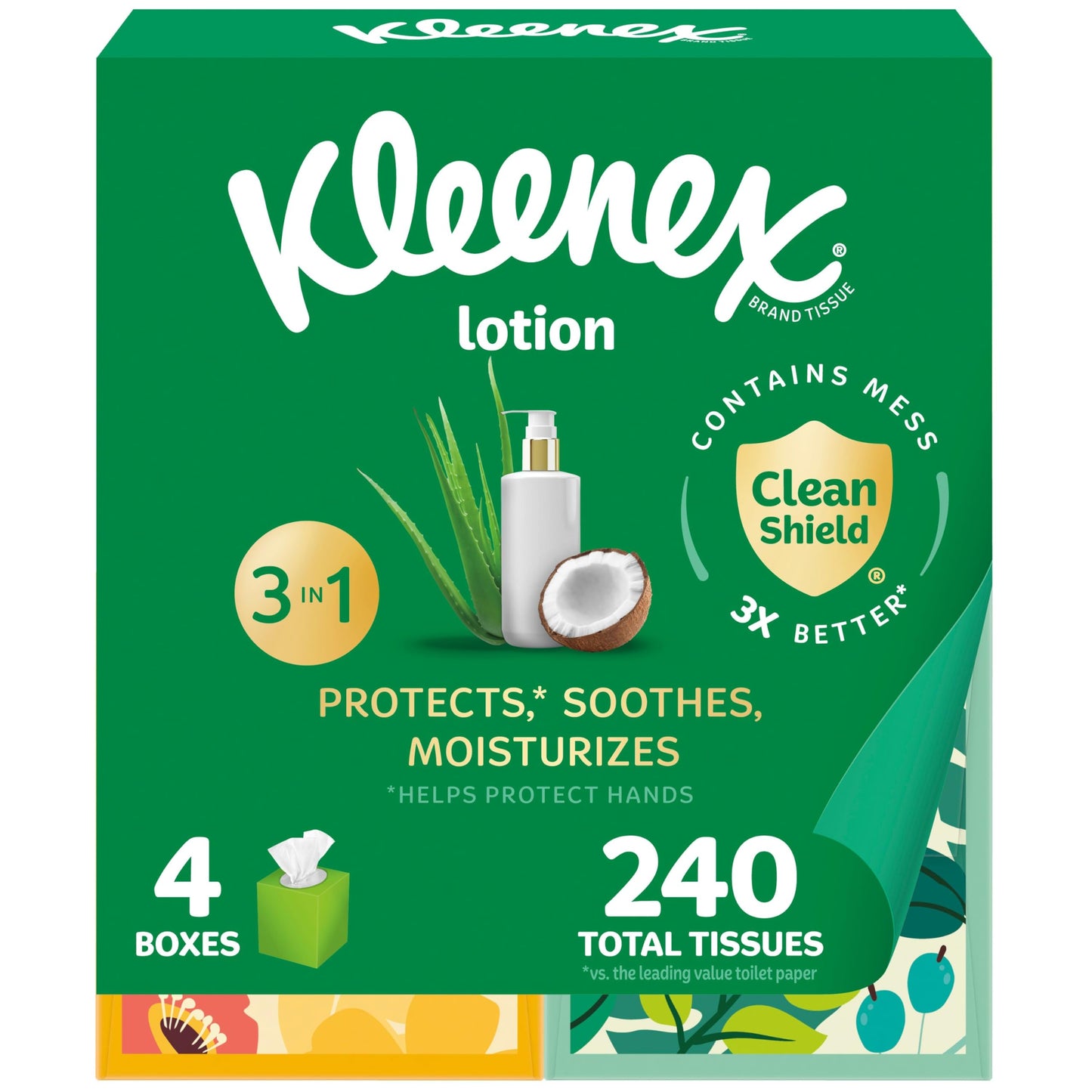 Kleenex Lotion Facial Tissues with Coconut Oil, 3 Flat Boxes, 120 Tissues Per Box, 3-Ply